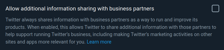 Screenshot of Twitter's new information sharing option